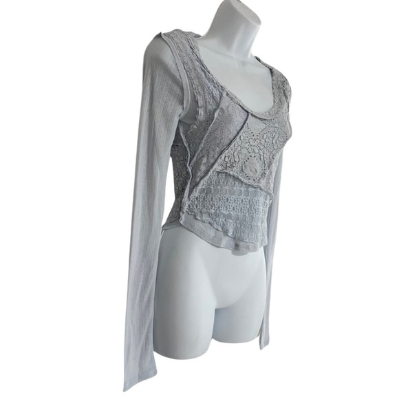 Free People Taylor Top In Grey Down Lace Long Sleeve - Picture 5 of 11